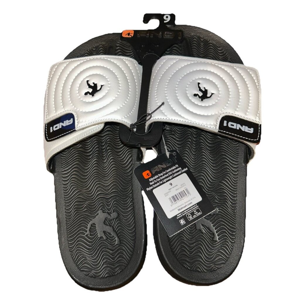 AND1 Men’s Athletic Adjustable Swirl Slide Sandals White Size 9